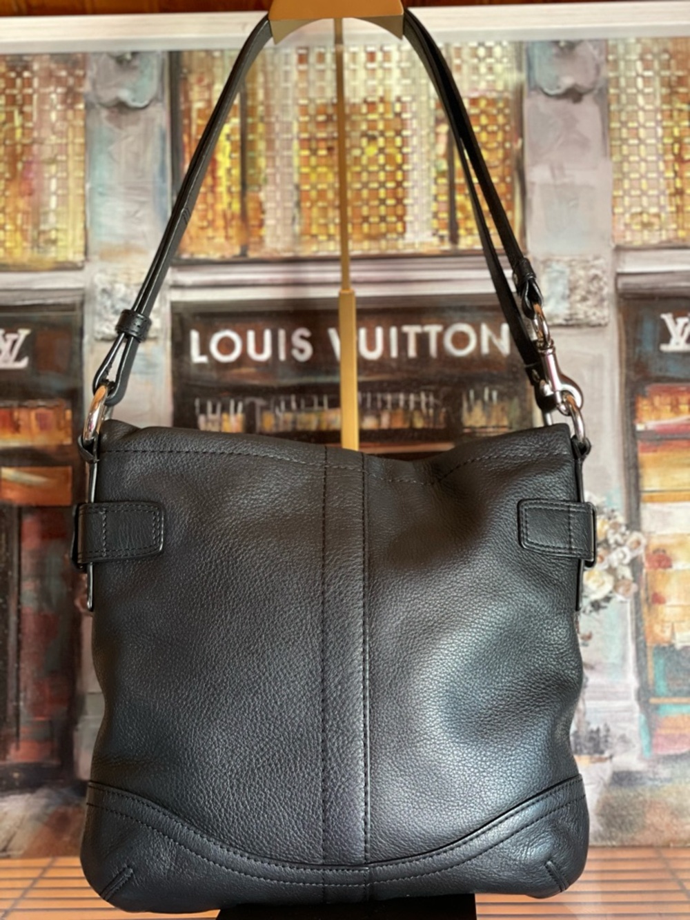 Coach Black Pebbled Leather Chain Hobo Crossbody/Shoulder Bag - Picture 2 of 7